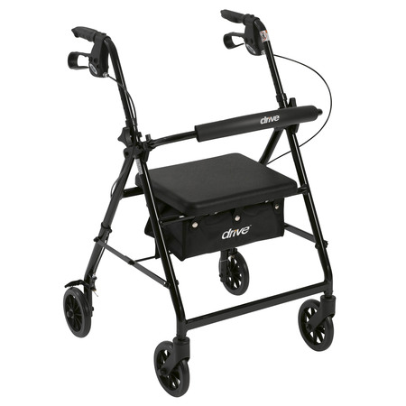 DRIVE MEDICAL Rollator w/ 6" Wheels w/ Back Support & Padded Seat, Black r726bk